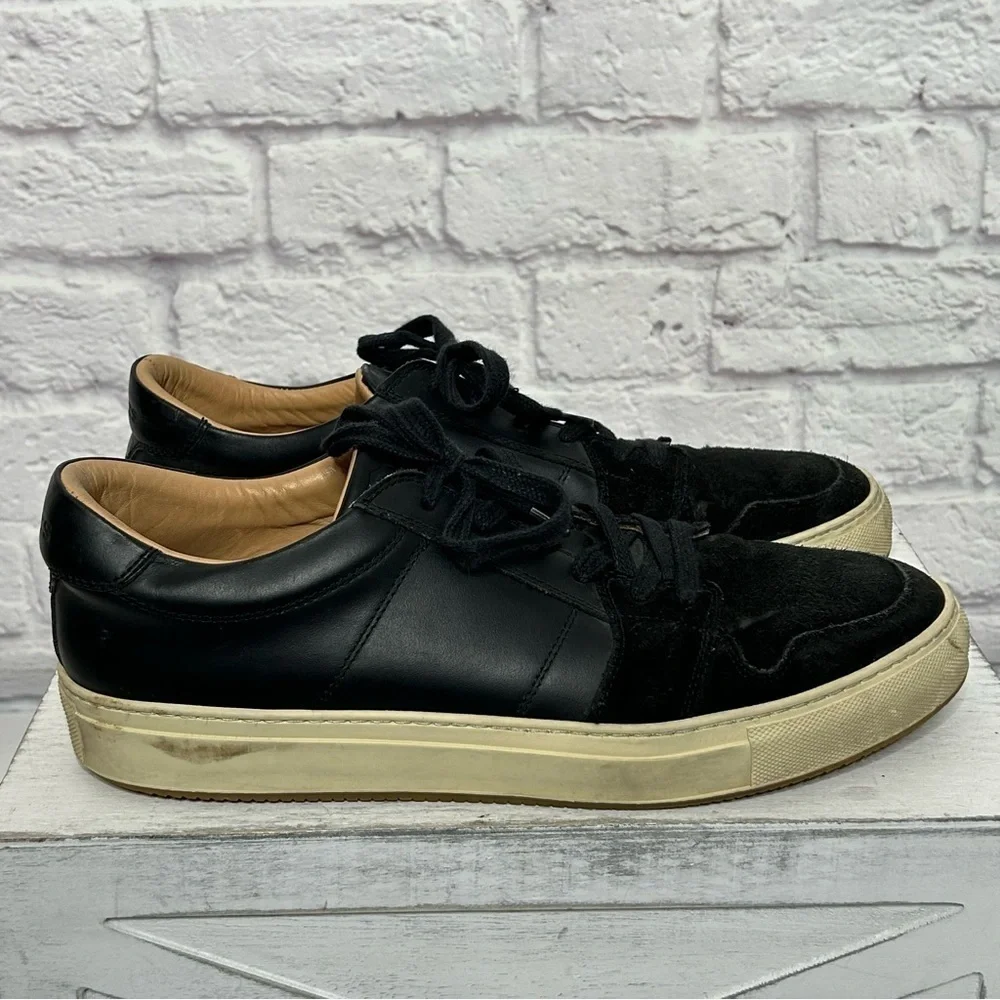 Greats Brooklyn Court Sneaker in Black Dark Shadow Leather